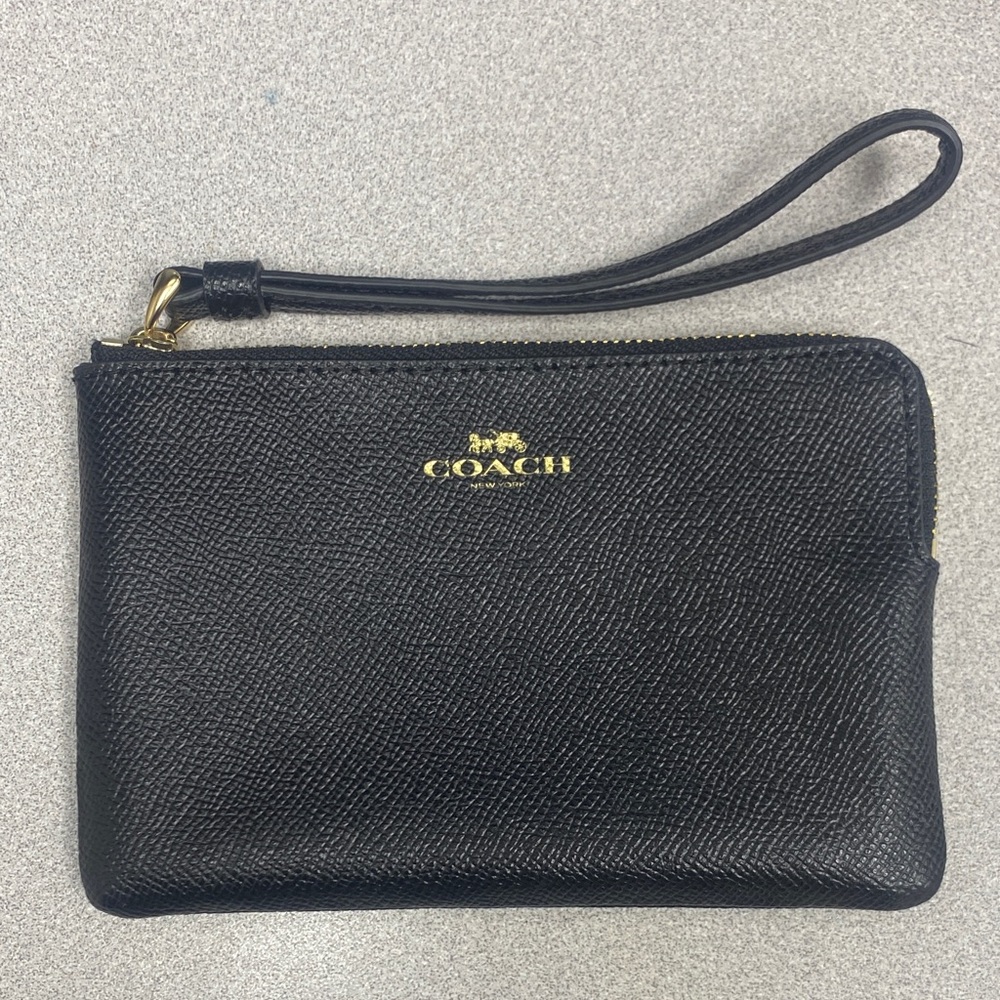 Coach Black Textured Leather Wristlet